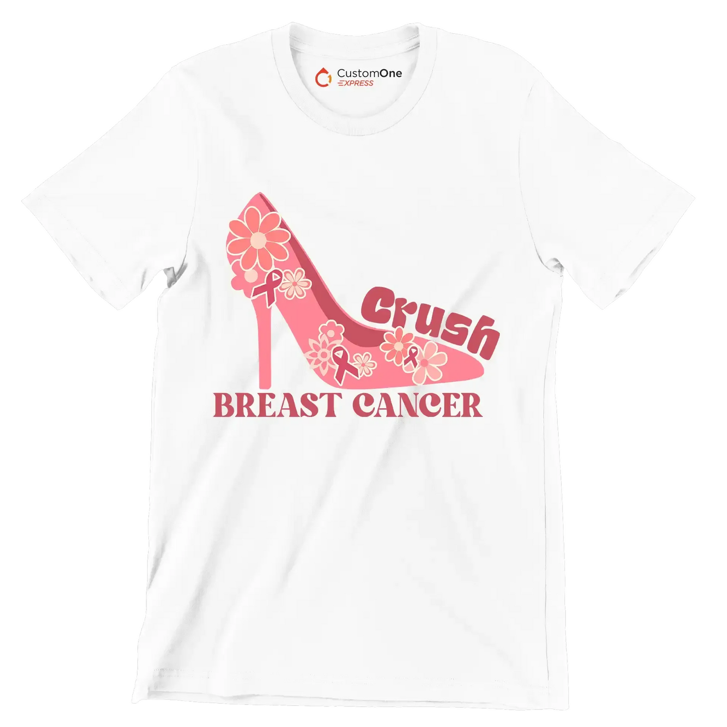 Crush Breast Cancer - Breast Cancer Awareness T-Shirt-White-S-Custom One Express