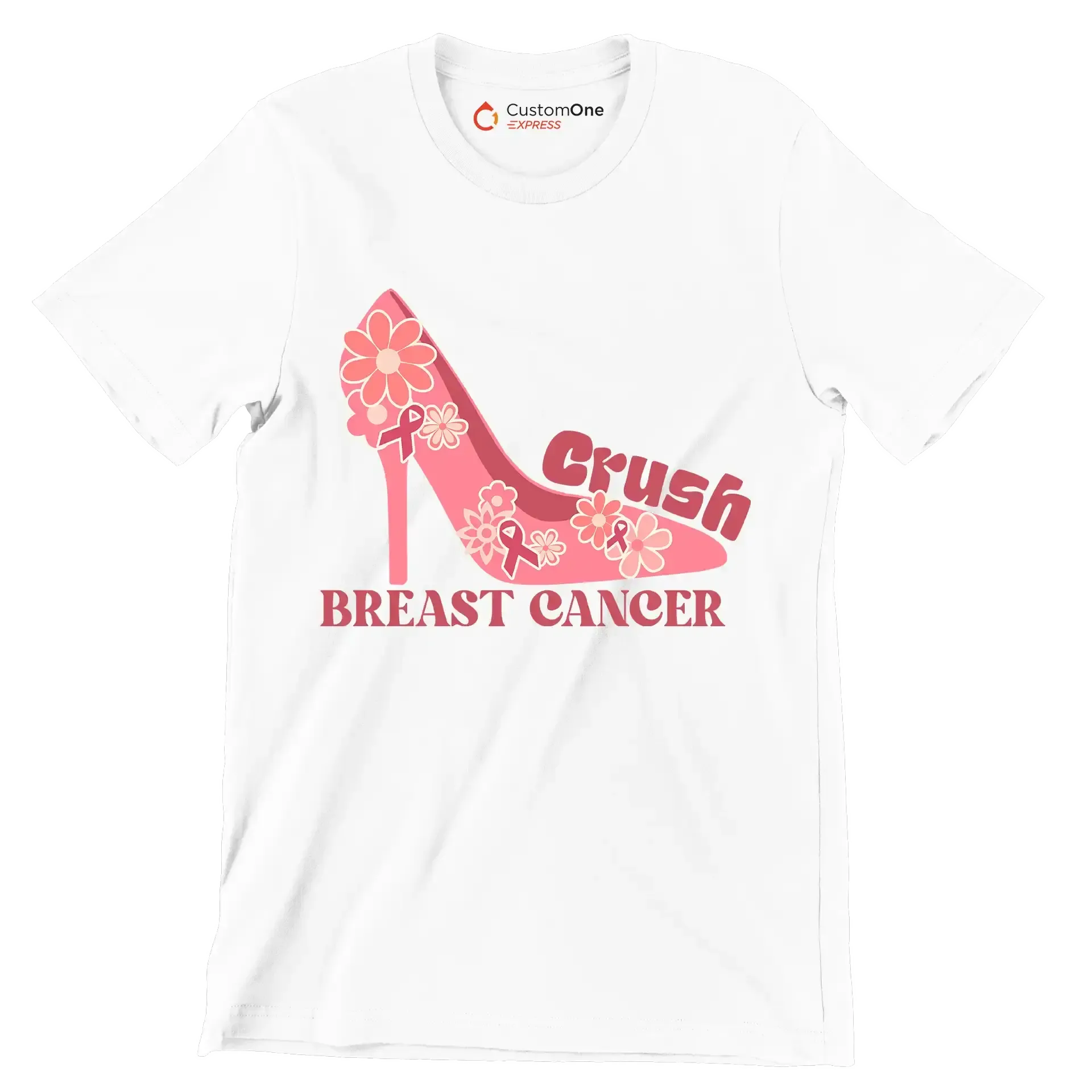 Crush Breast Cancer - Breast Cancer Awareness T-Shirt-White-S-Custom One Express