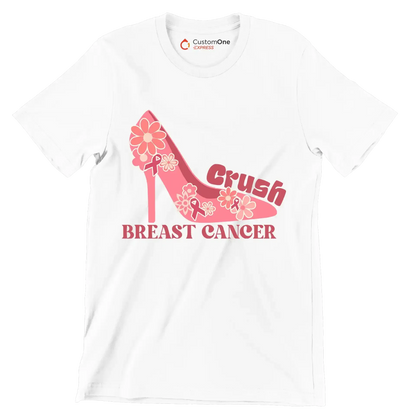 Crush Breast Cancer - Breast Cancer Awareness T-Shirt-White-S-Custom One Express