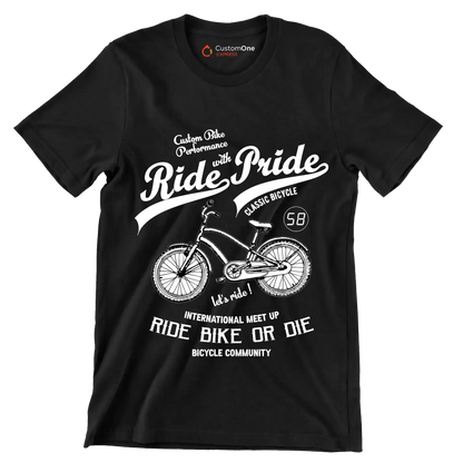 Custom Bike Performance Ride with Pride Classic Bicycle 58 let's ride! INTERNATIONAL MEET UP RIDE BIKE OR DIE BICYCLE COMMUNITY - Bicycle Themed T-Shirt-Black-S-Custom One Express
