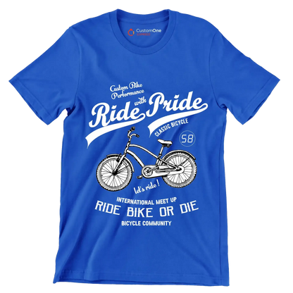 Custom Bike Performance Ride with Pride Classic Bicycle 58 let's ride! INTERNATIONAL MEET UP RIDE BIKE OR DIE BICYCLE COMMUNITY - Bicycle Themed T-Shirt-Blue-S-Custom One Express