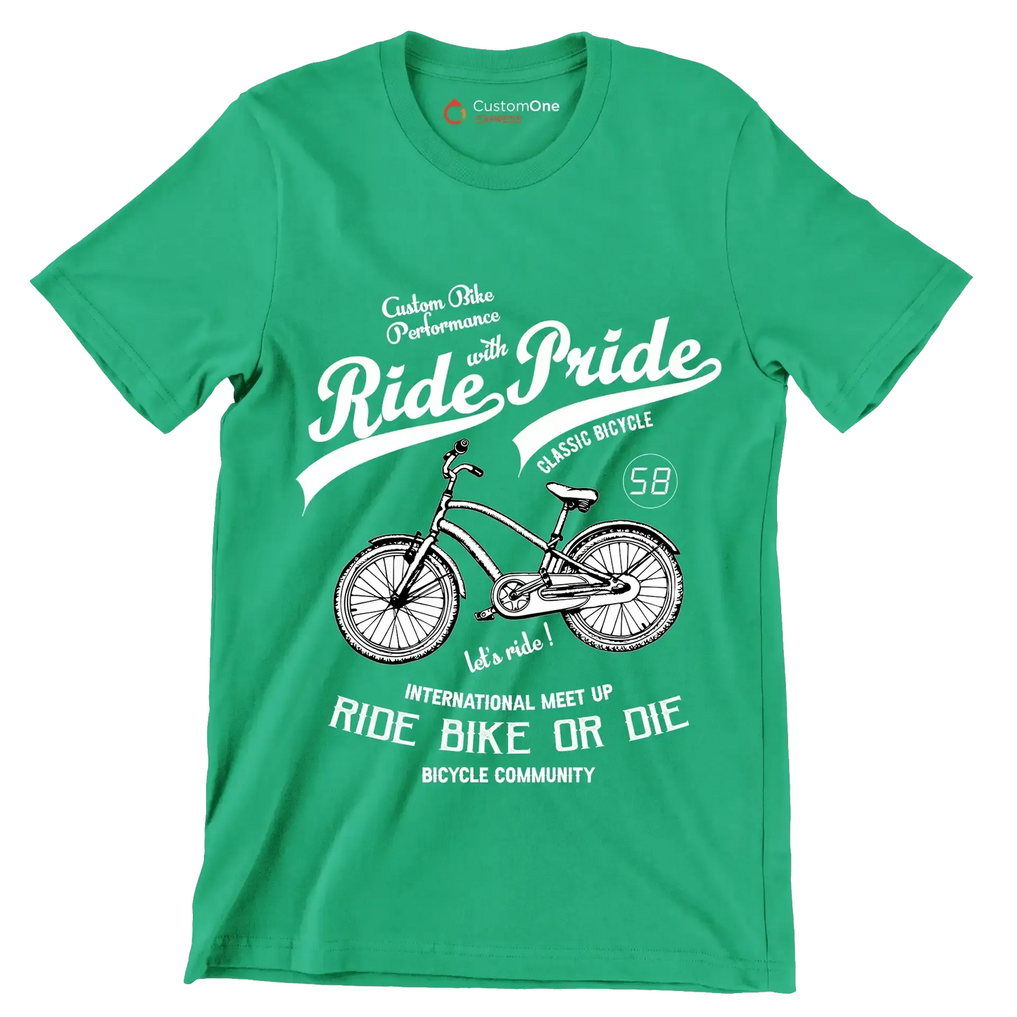 Custom Bike Performance Ride with Pride Classic Bicycle 58 let's ride! INTERNATIONAL MEET UP RIDE BIKE OR DIE BICYCLE COMMUNITY - Bicycle Themed T-Shirt-Green-S-Custom One Express