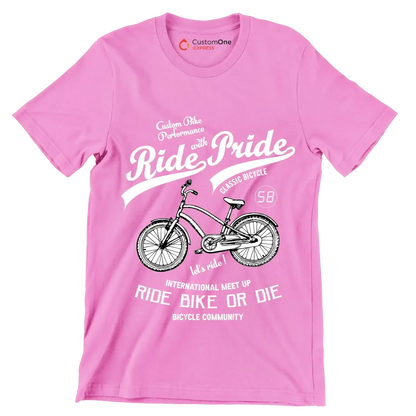 Custom Bike Performance Ride with Pride Classic Bicycle 58 let's ride! INTERNATIONAL MEET UP RIDE BIKE OR DIE BICYCLE COMMUNITY - Bicycle Themed T-Shirt-Pink-S-Custom One Express