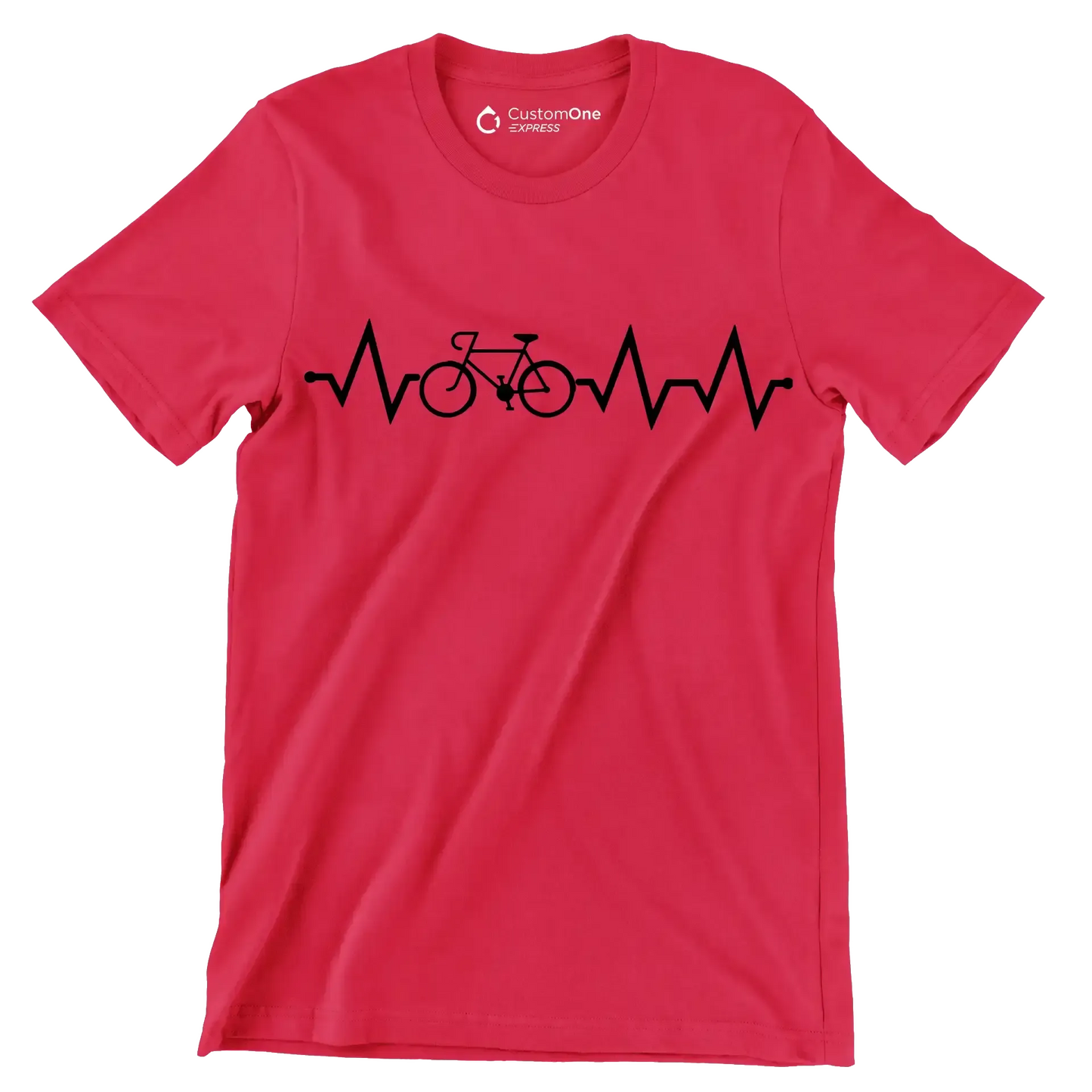 Cycling Heartbeat T-Shirt – Ride with Passion - Bicycle Themed T-Shirt-Red-S-Custom One Express