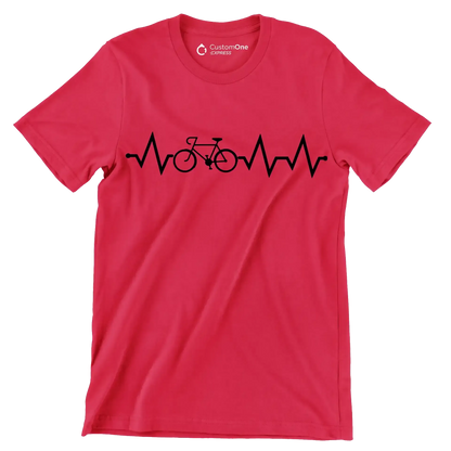 Cycling Heartbeat T-Shirt – Ride with Passion - Bicycle Themed T-Shirt-Red-S-Custom One Express