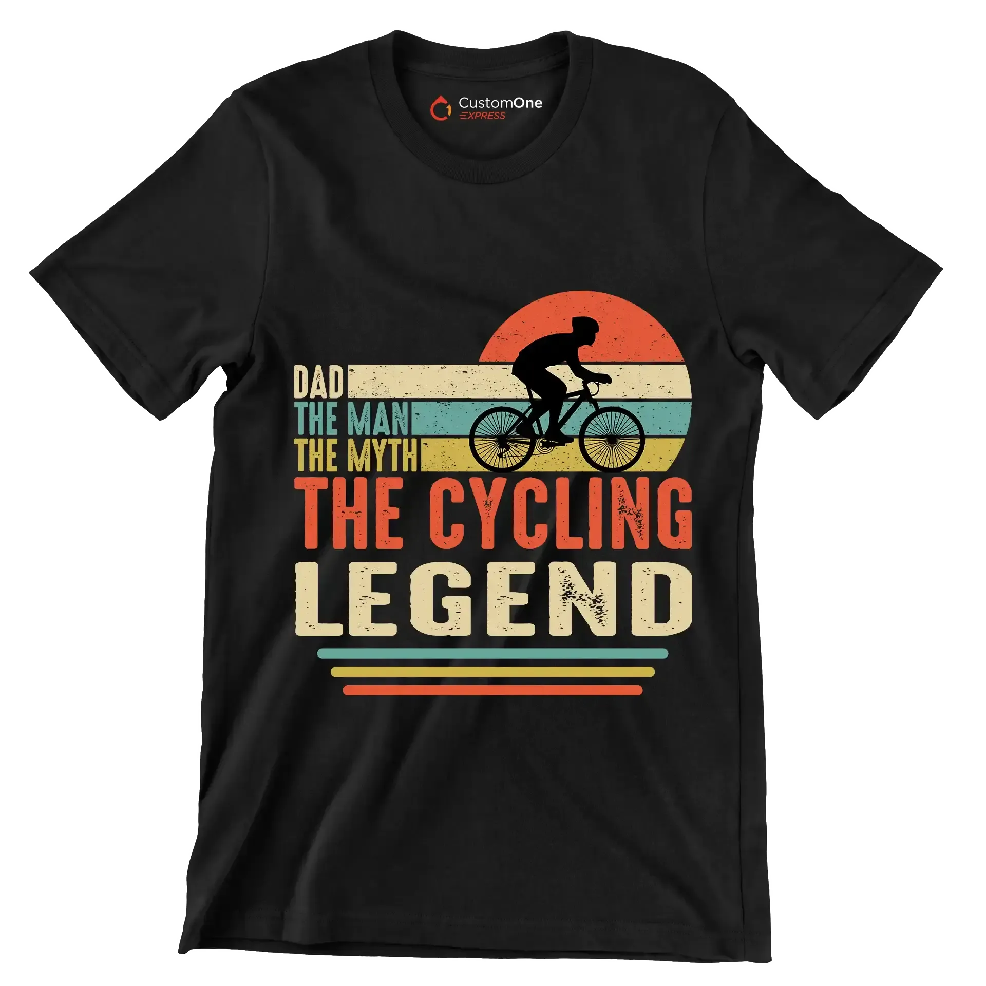 DAD THE MAN THE MYTH THE CYCLING LEGEND - Bicycle Themed T-Shirt-Black-S-Custom One Express