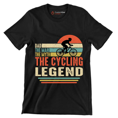 DAD THE MAN THE MYTH THE CYCLING LEGEND - Bicycle Themed T-Shirt-Black-S-Custom One Express