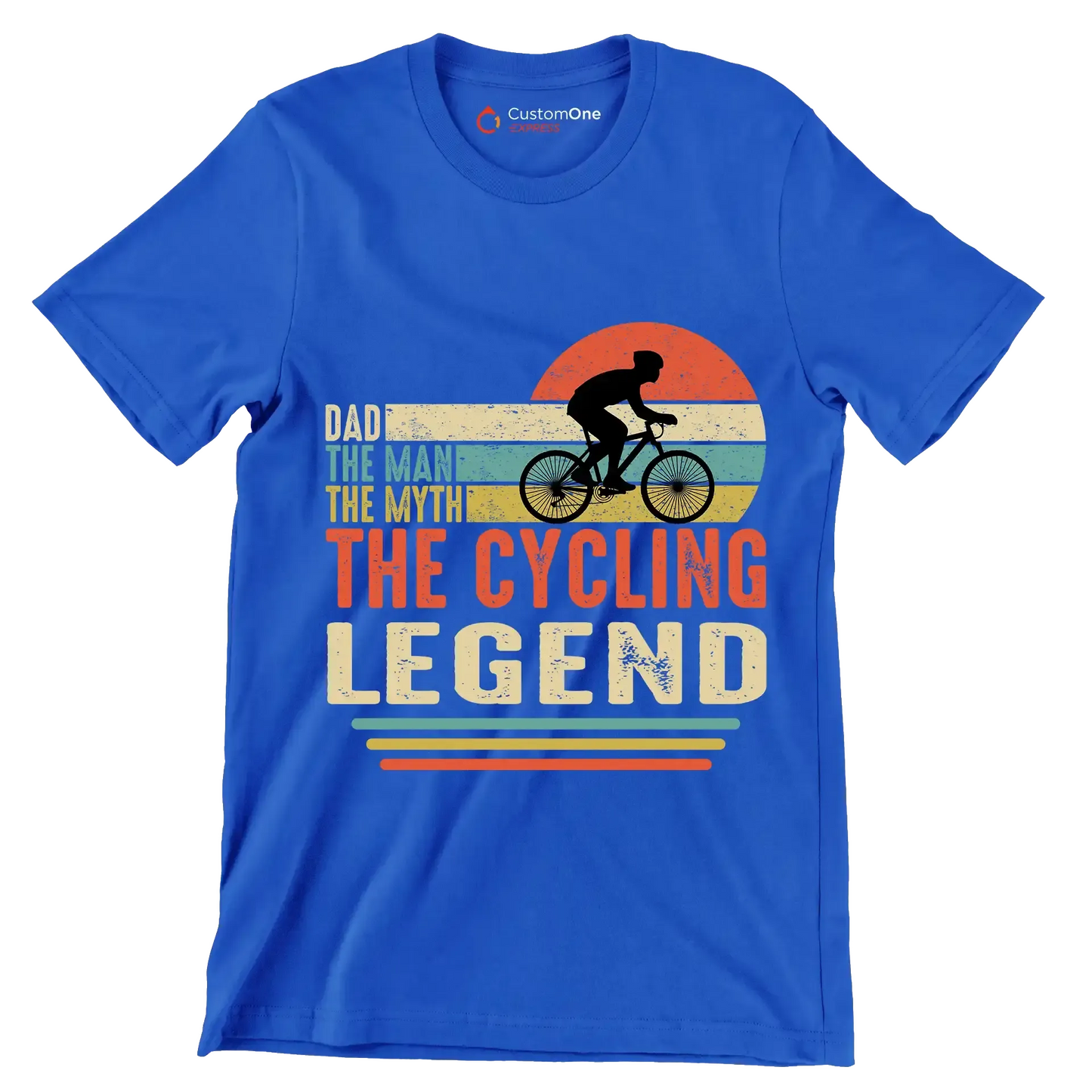 DAD THE MAN THE MYTH THE CYCLING LEGEND - Bicycle Themed T-Shirt-Blue-S-Custom One Express