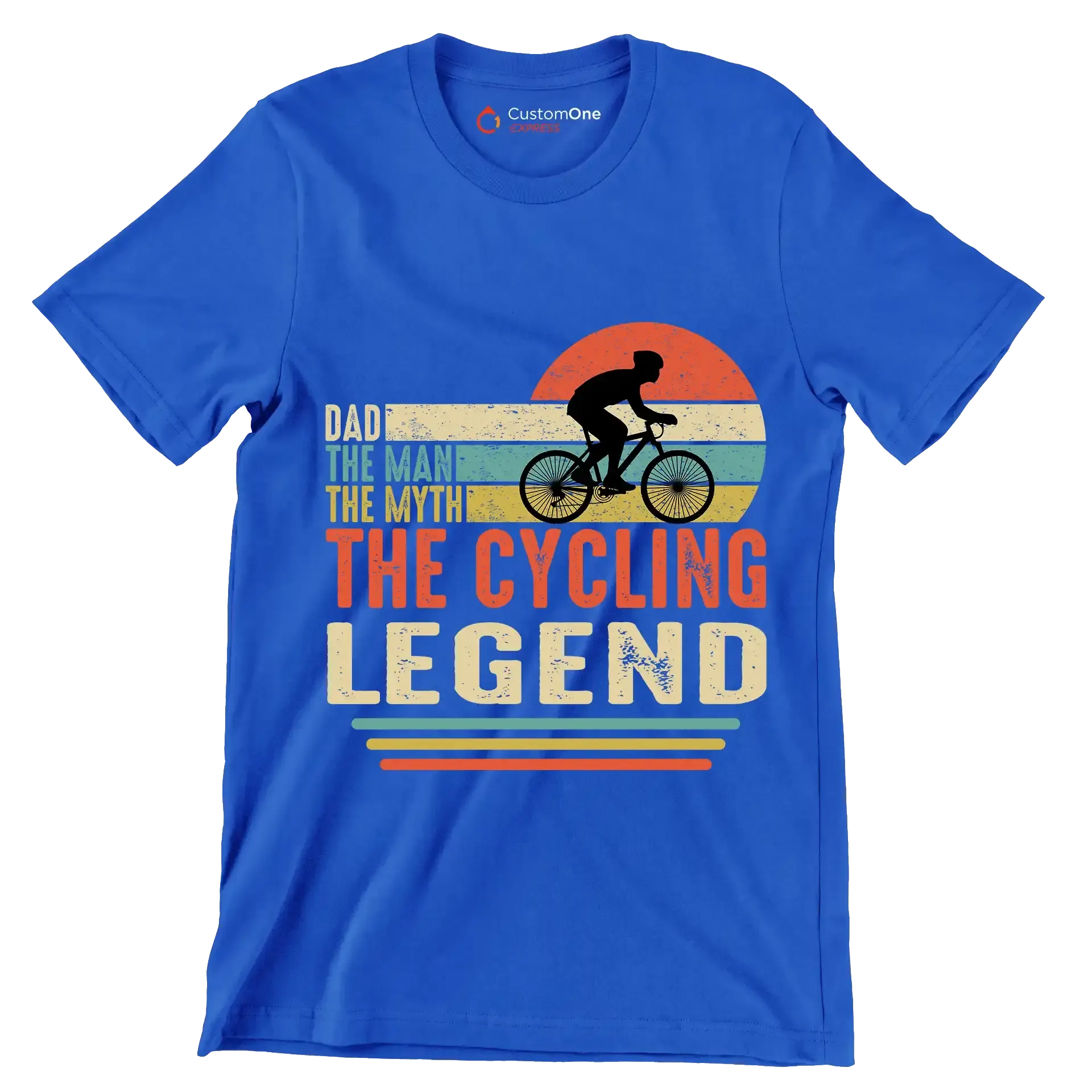 DAD THE MAN THE MYTH THE CYCLING LEGEND - Bicycle Themed T-Shirt-Blue-S-Custom One Express