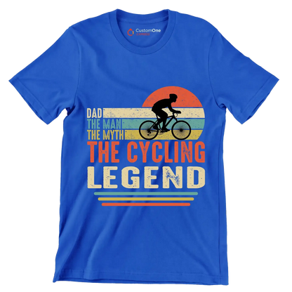 DAD THE MAN THE MYTH THE CYCLING LEGEND - Bicycle Themed T-Shirt-Blue-S-Custom One Express
