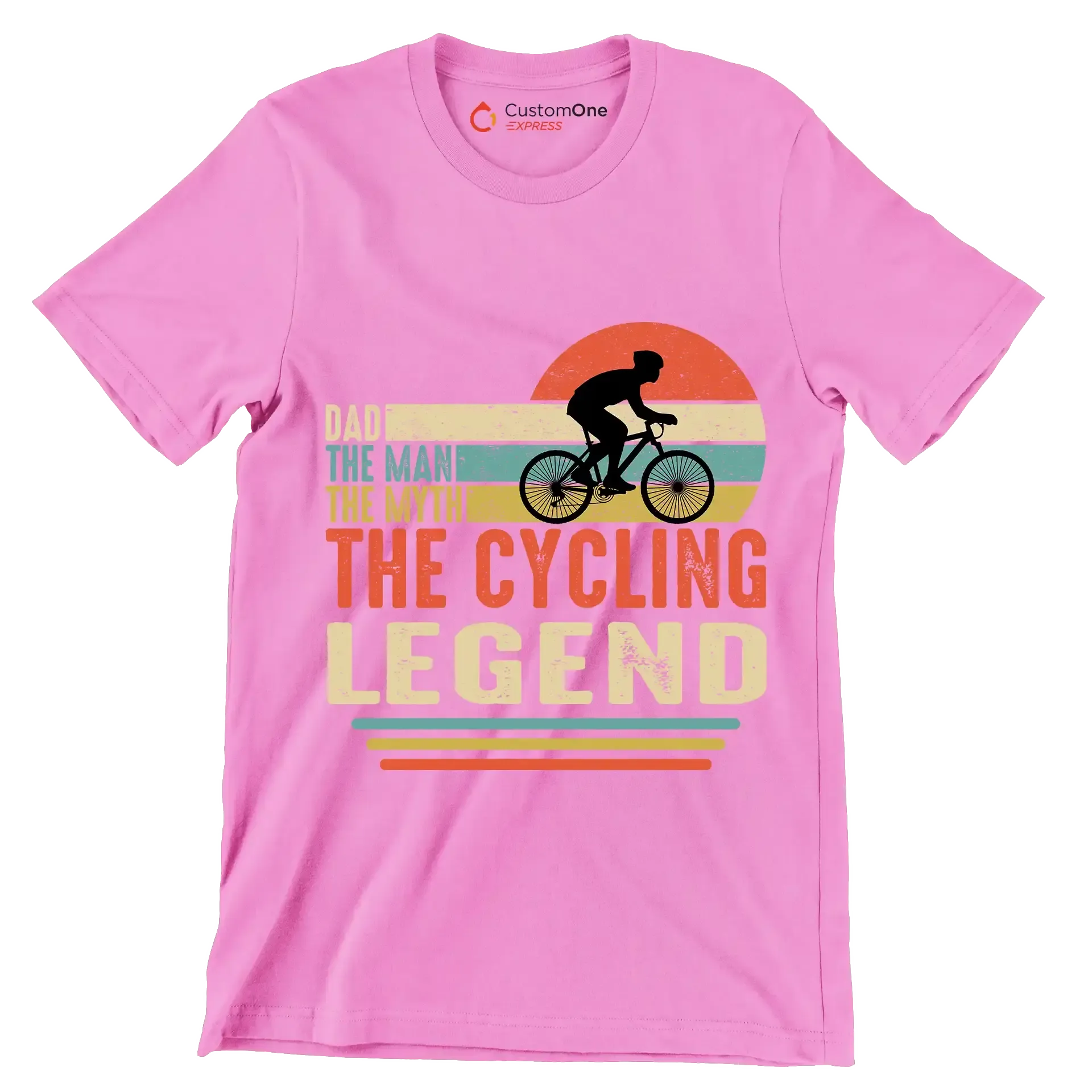 DAD THE MAN THE MYTH THE CYCLING LEGEND - Bicycle Themed T-Shirt-Pink-S-Custom One Express