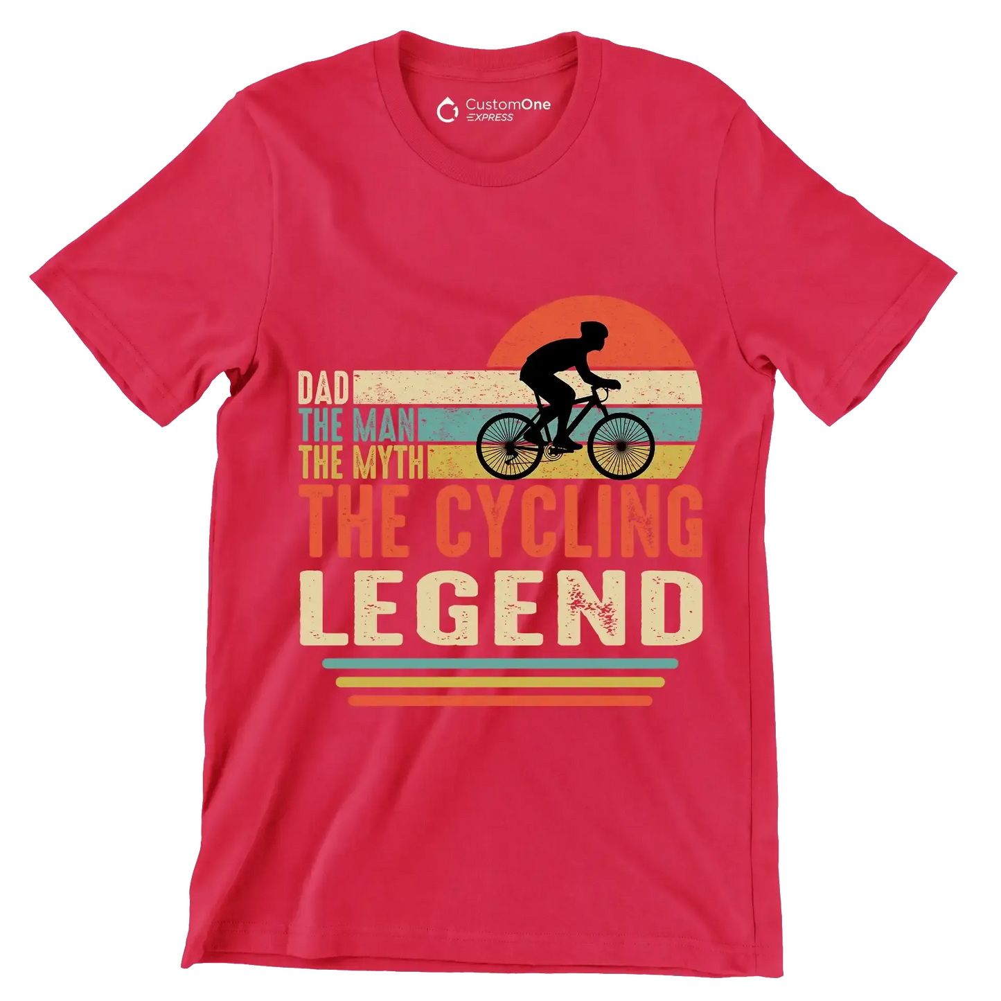 DAD THE MAN THE MYTH THE CYCLING LEGEND - Bicycle Themed T-Shirt-Red-S-Custom One Express