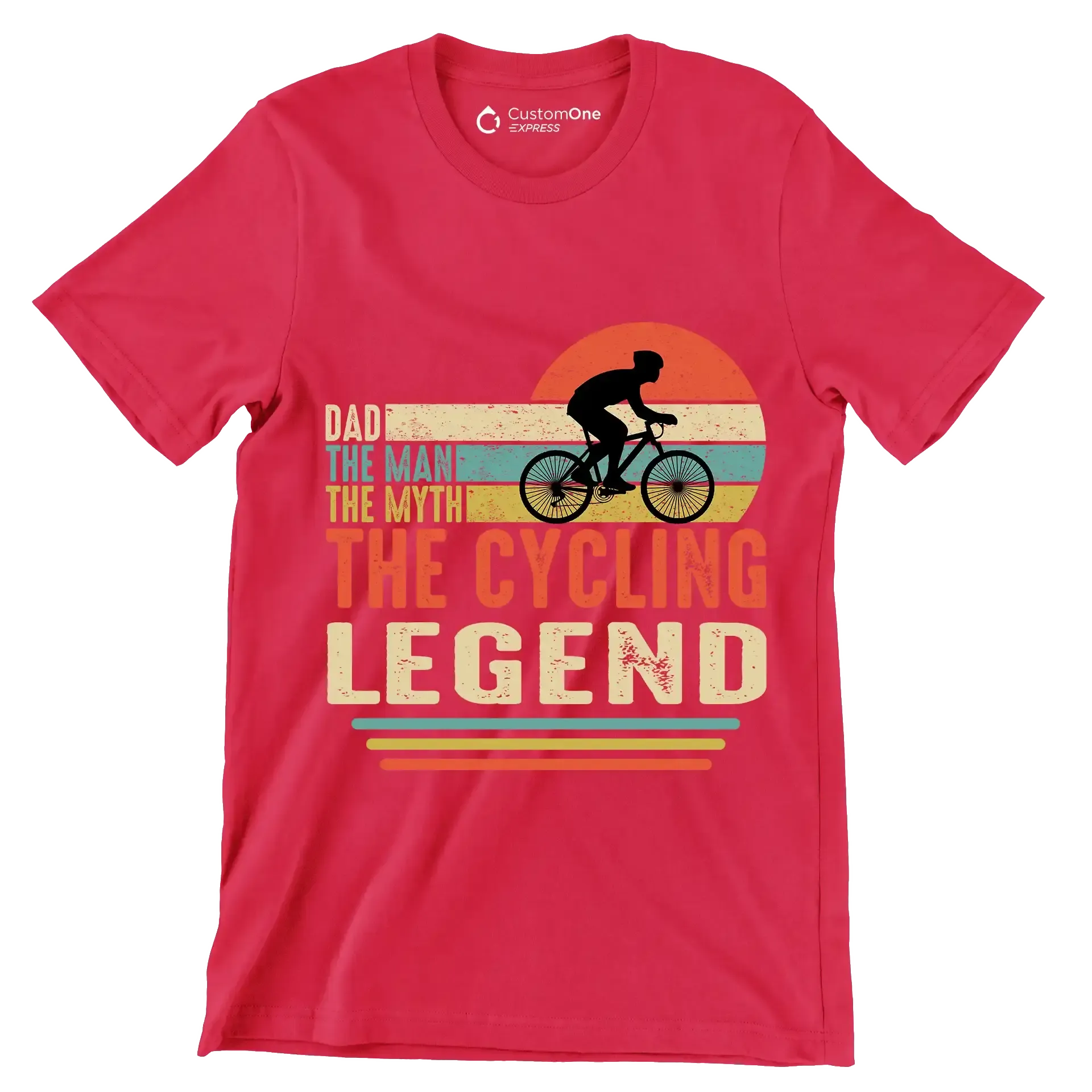 DAD THE MAN THE MYTH THE CYCLING LEGEND - Bicycle Themed T-Shirt-Red-S-Custom One Express
