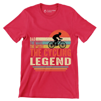 DAD THE MAN THE MYTH THE CYCLING LEGEND - Bicycle Themed T-Shirt-Red-S-Custom One Express