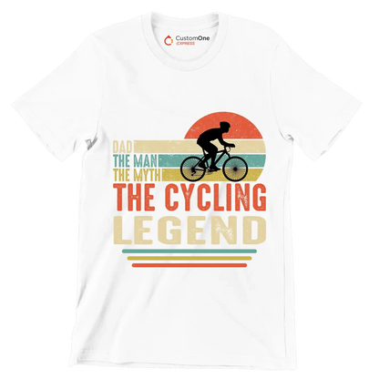 DAD THE MAN THE MYTH THE CYCLING LEGEND - Bicycle Themed T-Shirt-White-S-Custom One Express