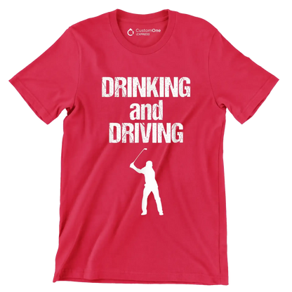 DRINKING and DRIVING - Golf Themed T-Shirt-Red-S-Custom One Express