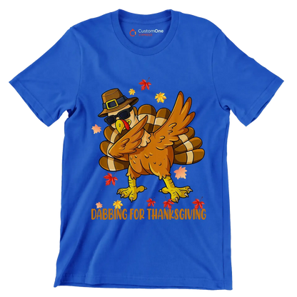 Dabbing For Thanksgiving - Thanksgiving Themed T-Shirt-Blue-S-Custom One Express