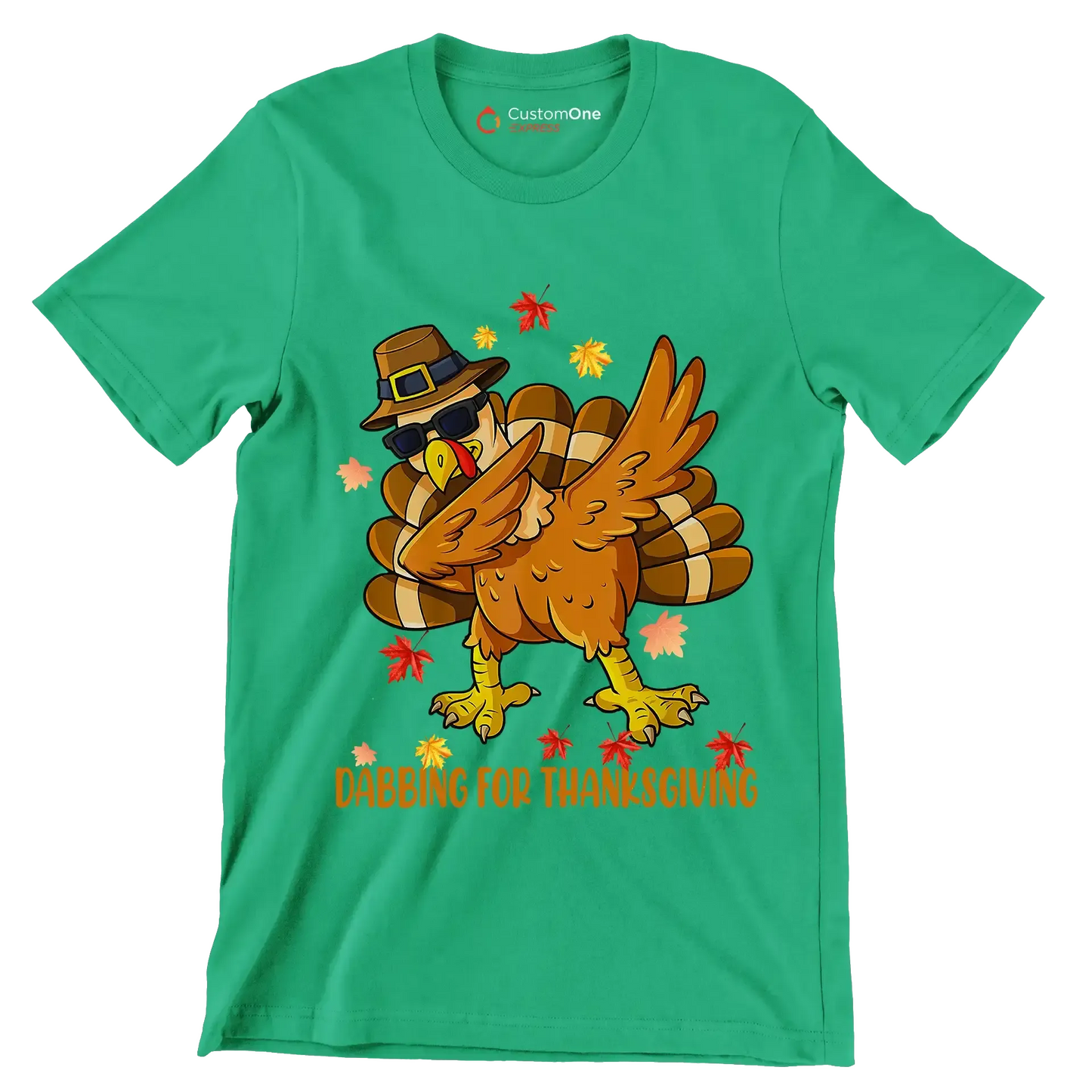 Dabbing For Thanksgiving - Thanksgiving Themed T-Shirt-Green-S-Custom One Express