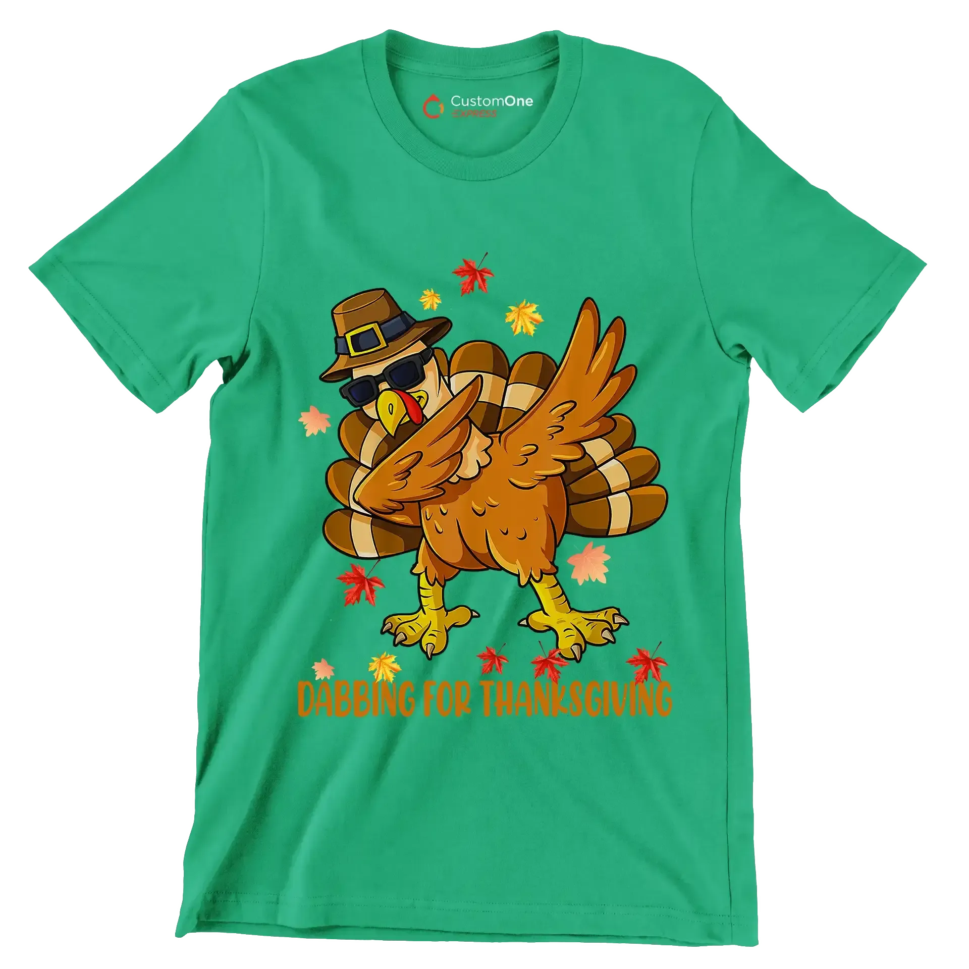 Dabbing For Thanksgiving - Thanksgiving Themed T-Shirt-Green-S-Custom One Express
