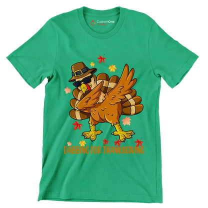 Dabbing For Thanksgiving - Thanksgiving Themed T-Shirt-Green-S-Custom One Express