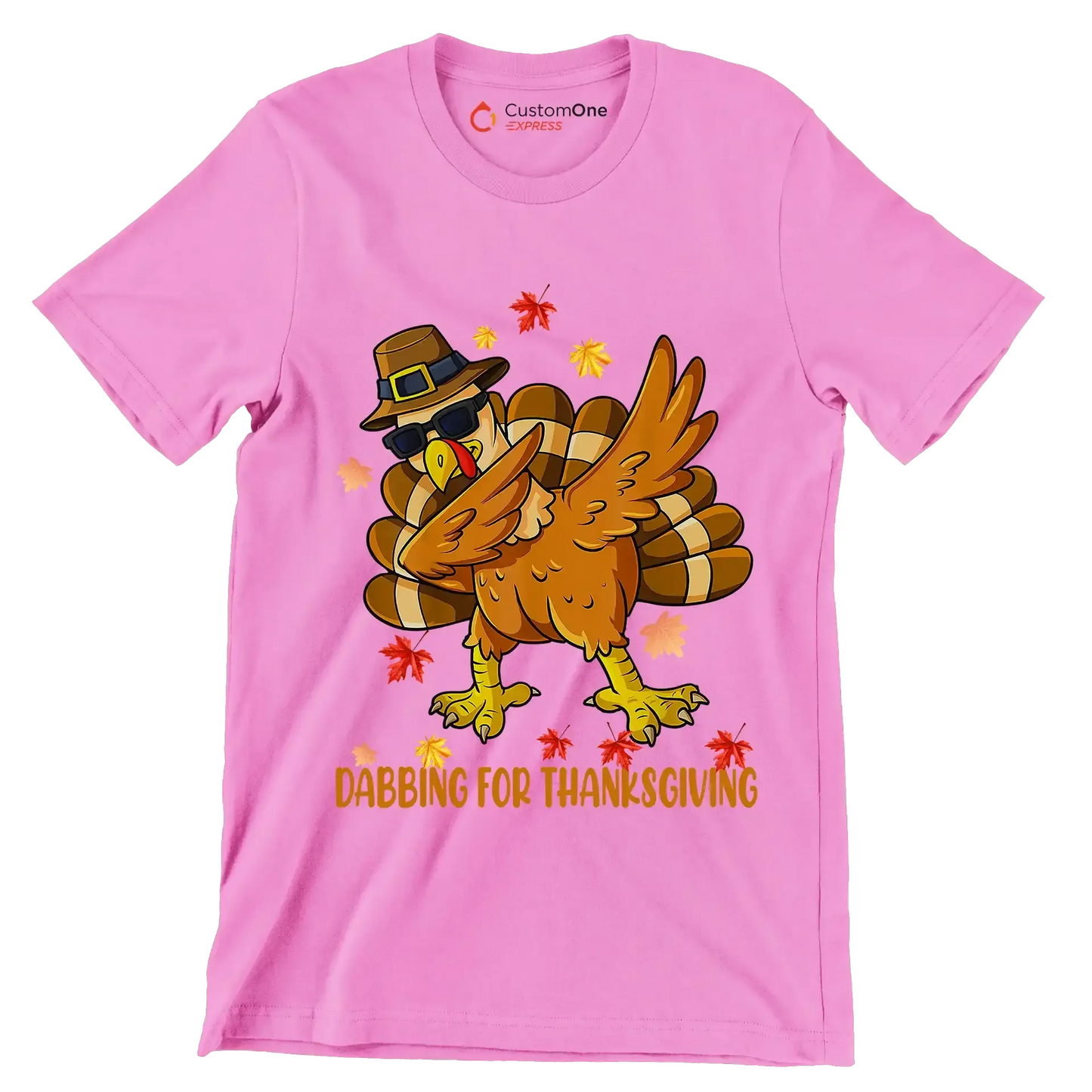 Dabbing For Thanksgiving - Thanksgiving Themed T-Shirt-Pink-S-Custom One Express