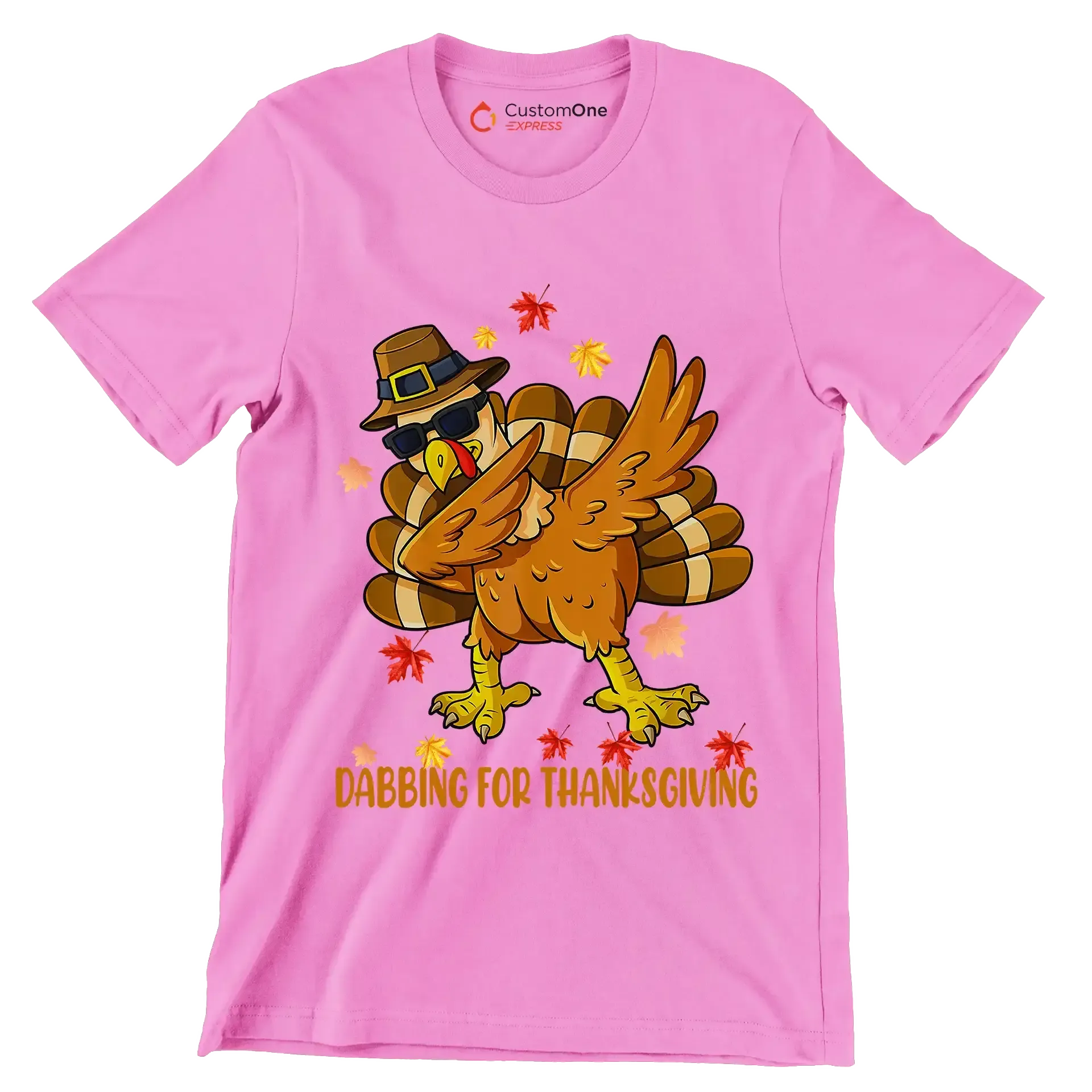 Dabbing For Thanksgiving - Thanksgiving Themed T-Shirt-Pink-S-Custom One Express