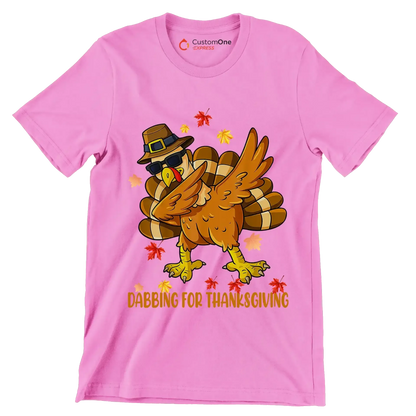 Dabbing For Thanksgiving - Thanksgiving Themed T-Shirt-Pink-S-Custom One Express