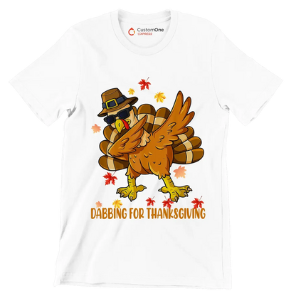 Dabbing For Thanksgiving - Thanksgiving Themed T-Shirt-White-S-Custom One Express