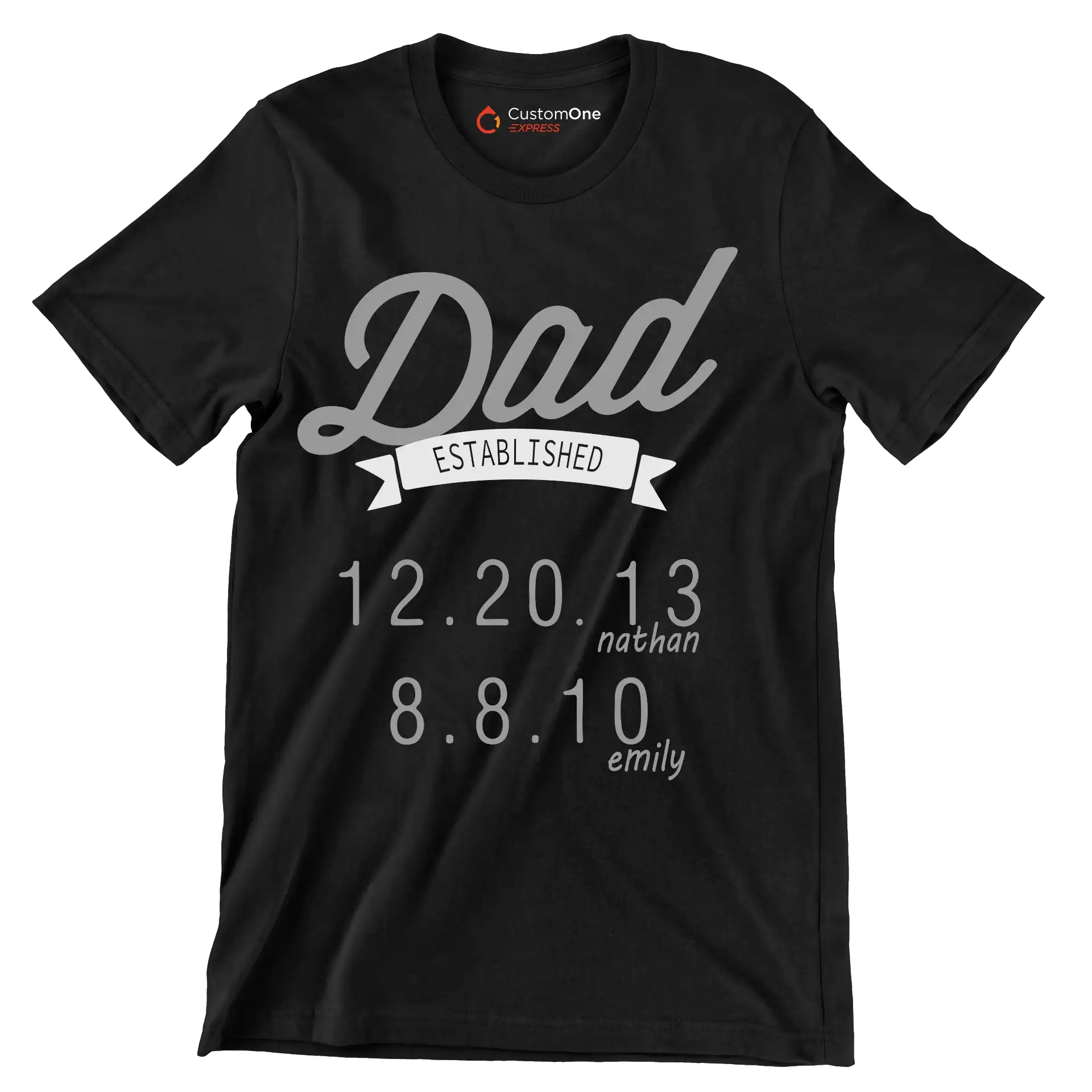 Dad established 12.20.13 nathan 8.8.10 emily - Father’s Day T-Shirt-Black-S-Custom One Express