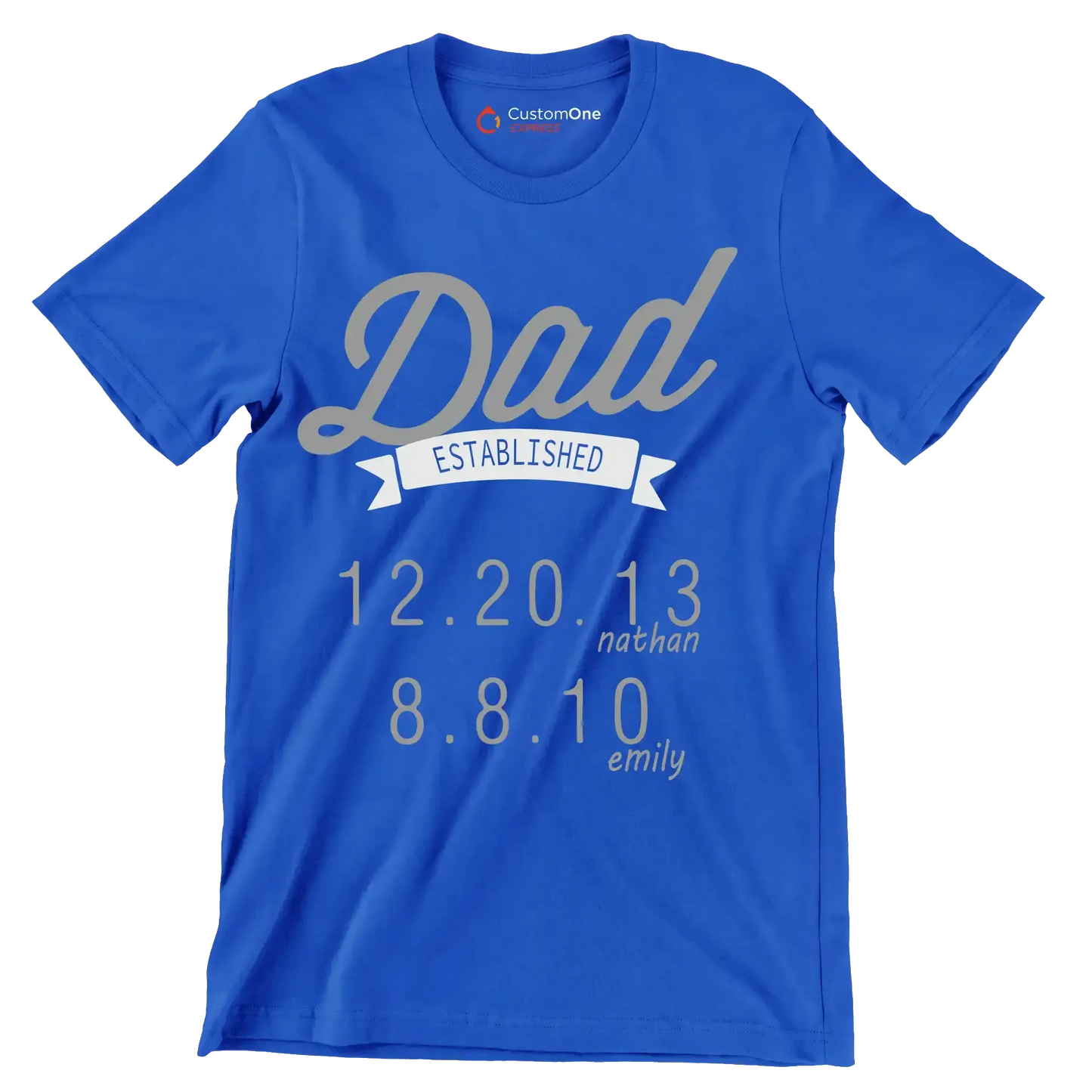 Dad established 12.20.13 nathan 8.8.10 emily - Father’s Day T-Shirt-Blue-S-Custom One Express