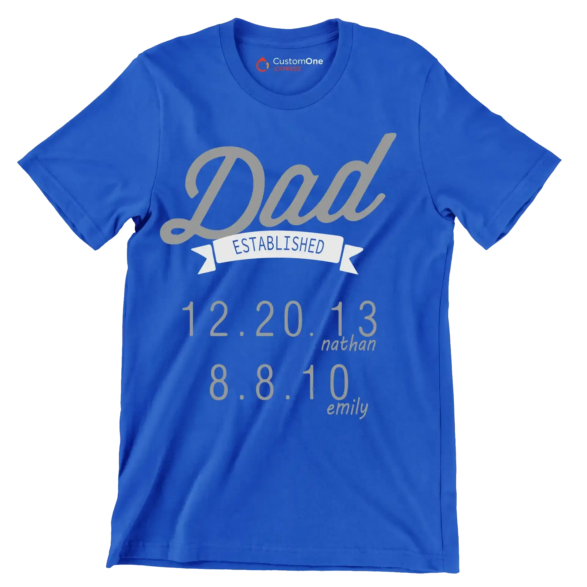 Dad established 12.20.13 nathan 8.8.10 emily - Father’s Day T-Shirt-Blue-S-Custom One Express