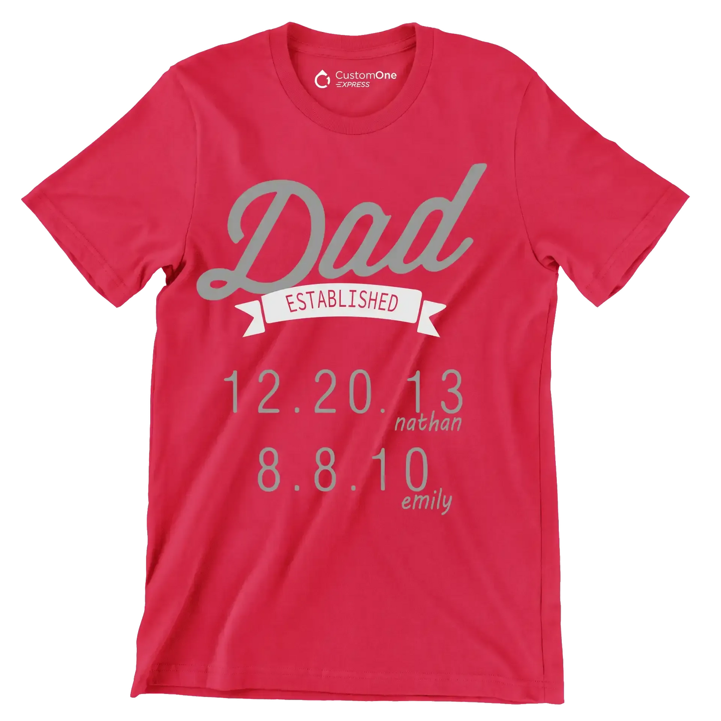 Dad established 12.20.13 nathan 8.8.10 emily - Father’s Day T-Shirt-Red-S-Custom One Express