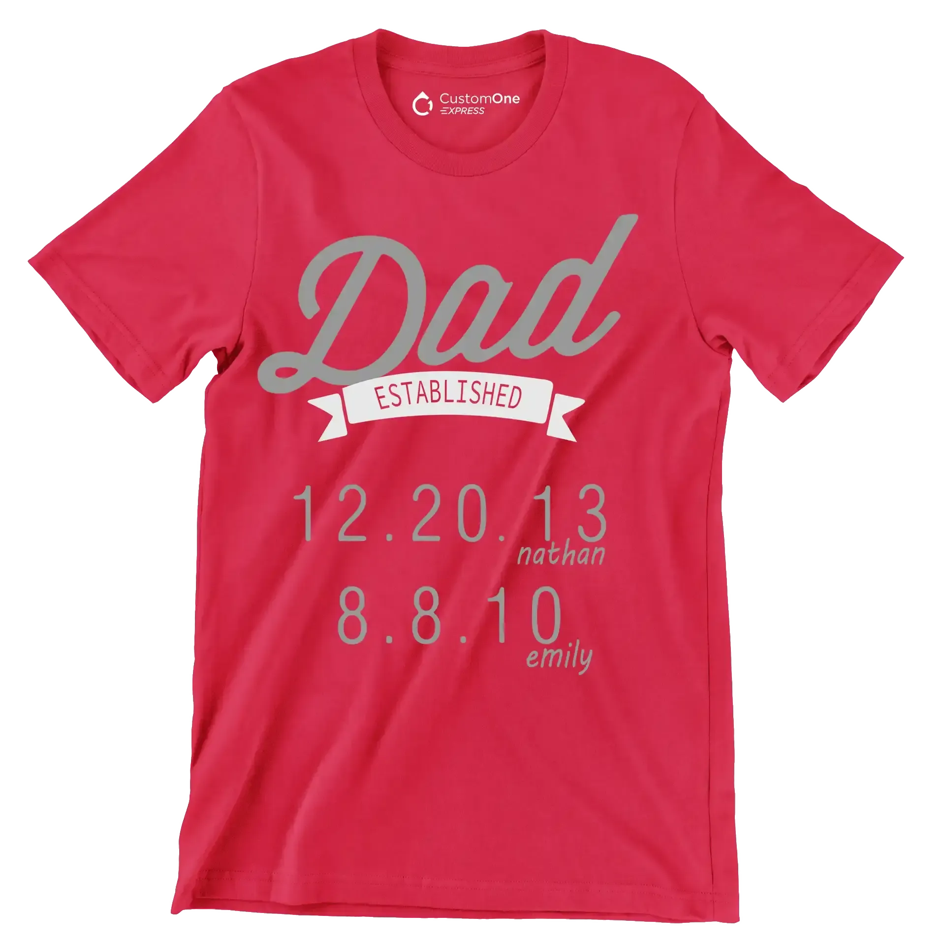 Dad established 12.20.13 nathan 8.8.10 emily - Father’s Day T-Shirt-Red-S-Custom One Express