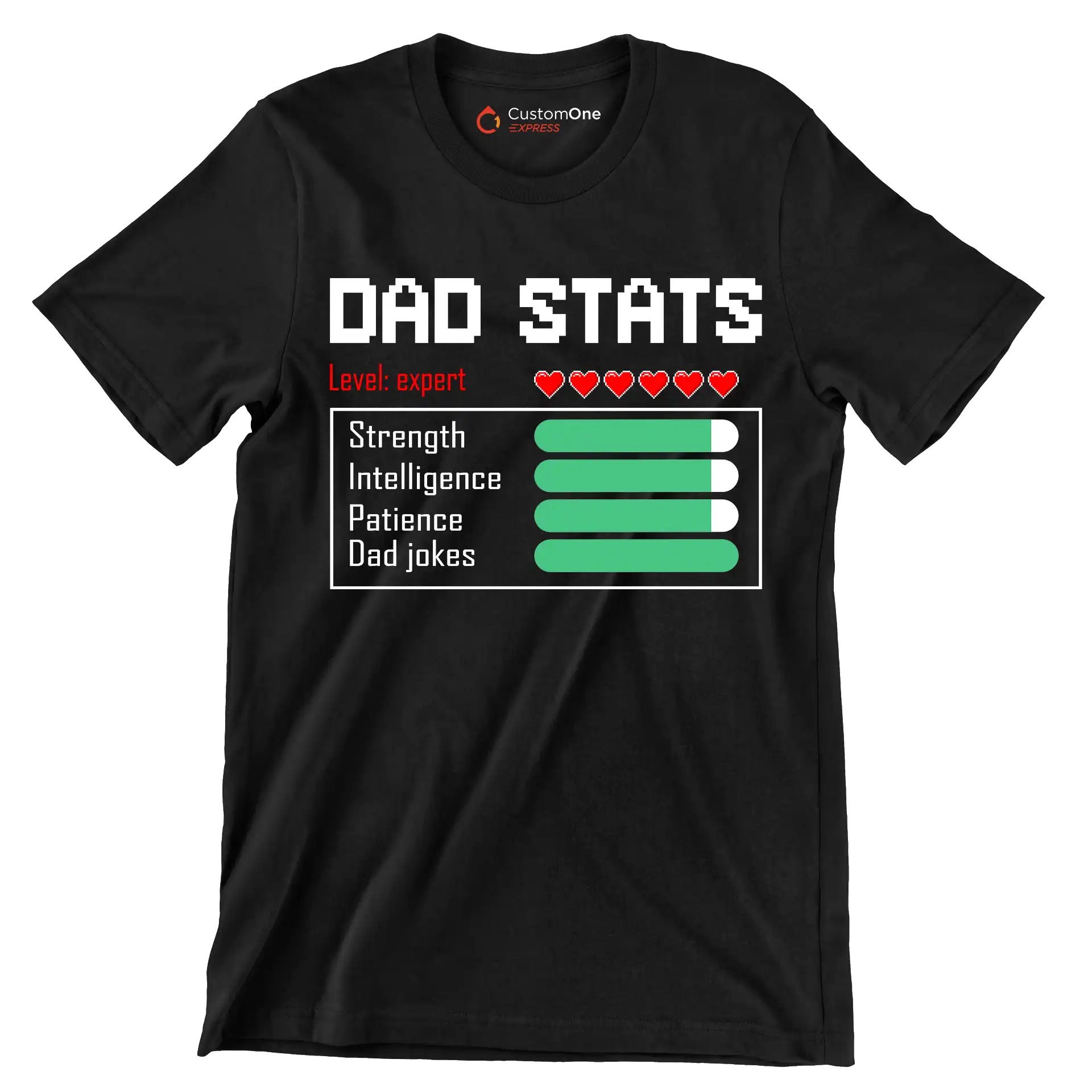 Dad stats level expert strength intelligence patience dad jokes - Father’s Day T-Shirt-Black-S-Custom One Express