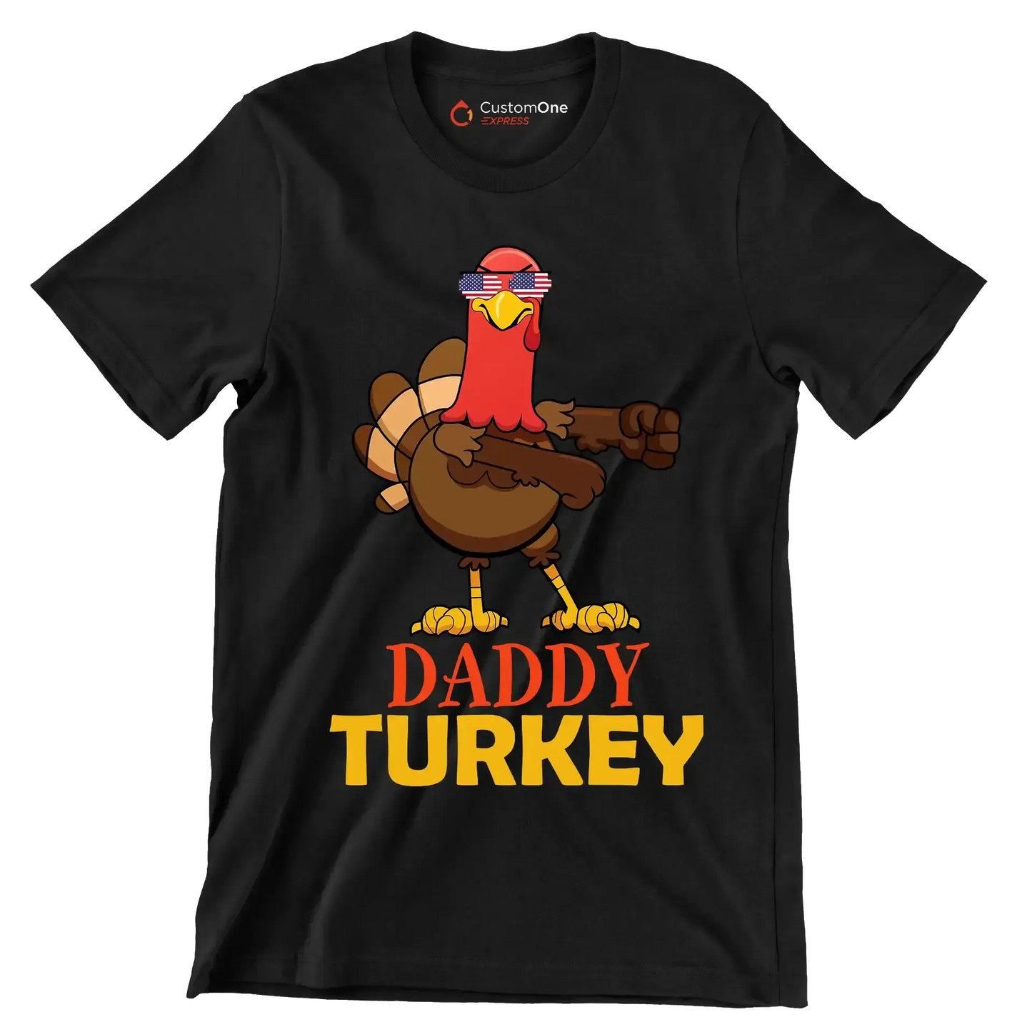 Daddy Turkey - Thanksgiving Themed T-Shirt-Black-S-Custom One Express