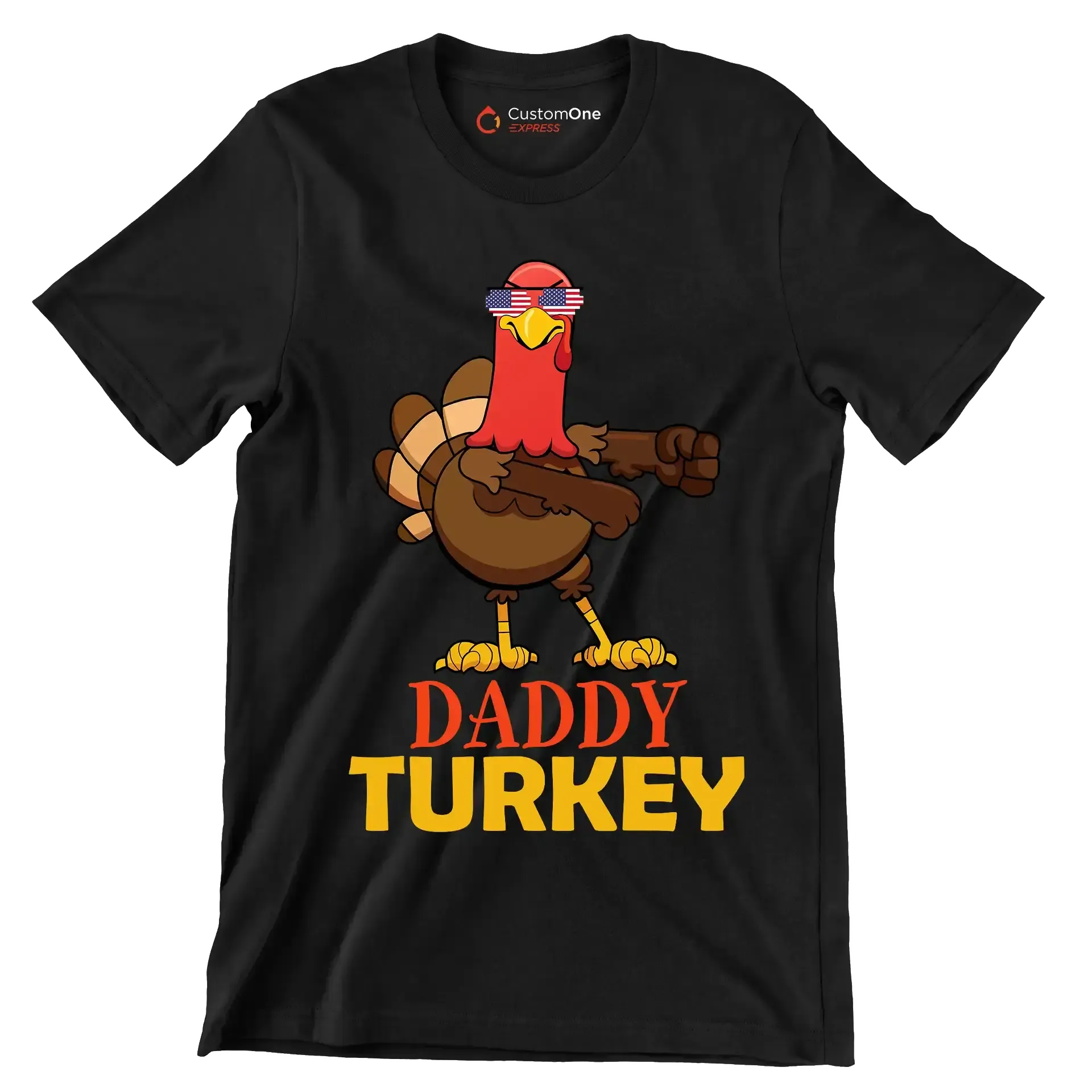 Daddy Turkey - Thanksgiving Themed T-Shirt-Black-S-Custom One Express