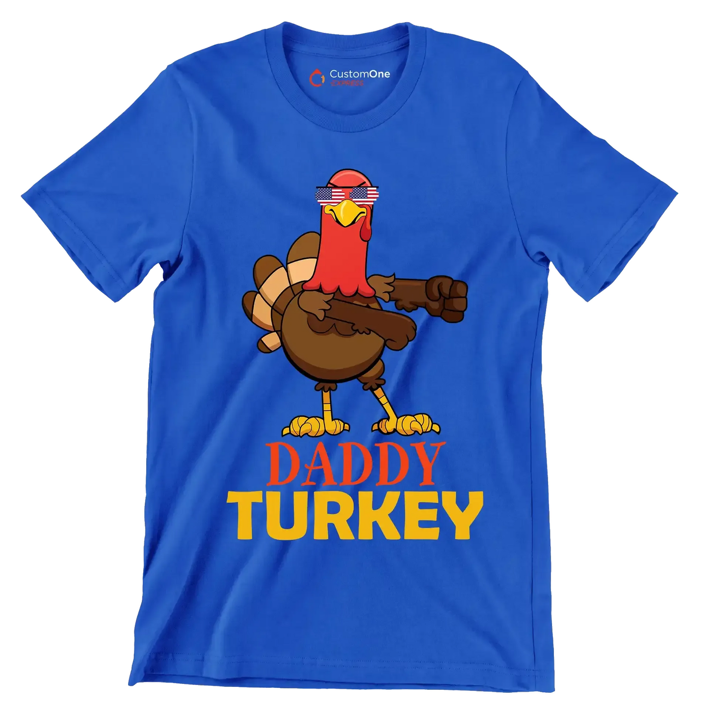 Daddy Turkey - Thanksgiving Themed T-Shirt-Blue-S-Custom One Express