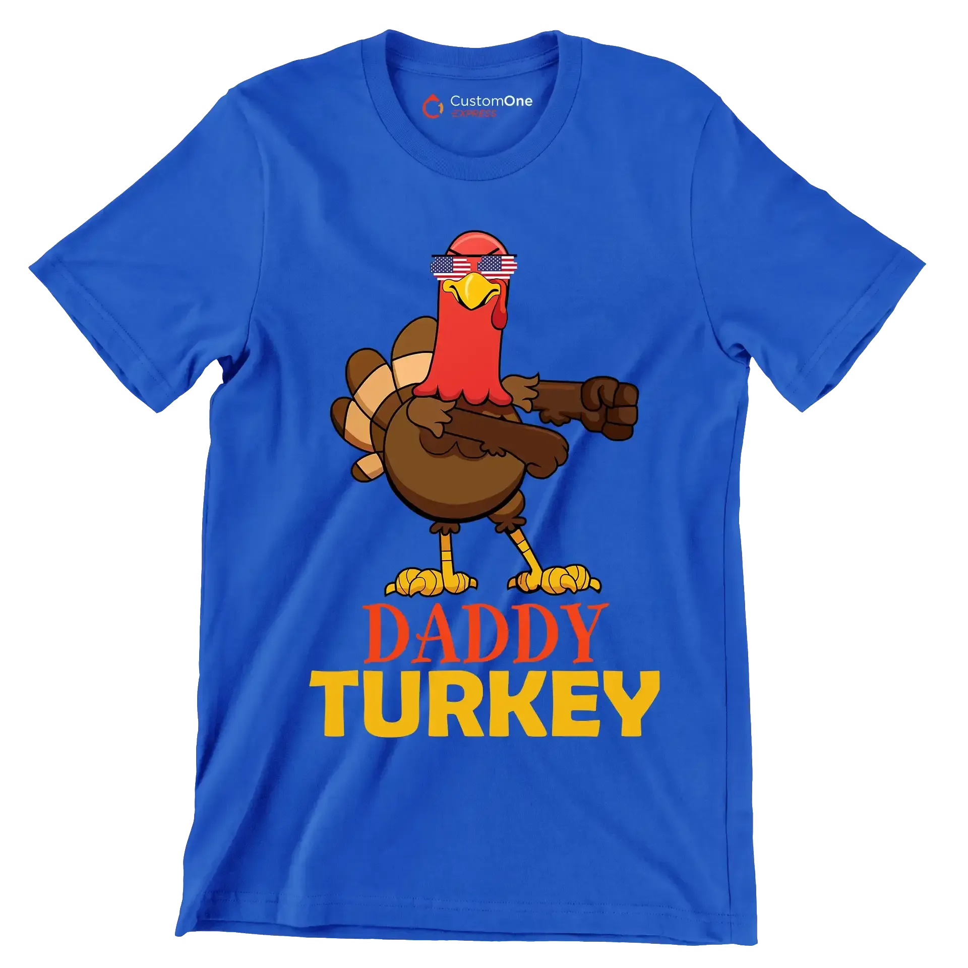 Daddy Turkey - Thanksgiving Themed T-Shirt-Blue-S-Custom One Express
