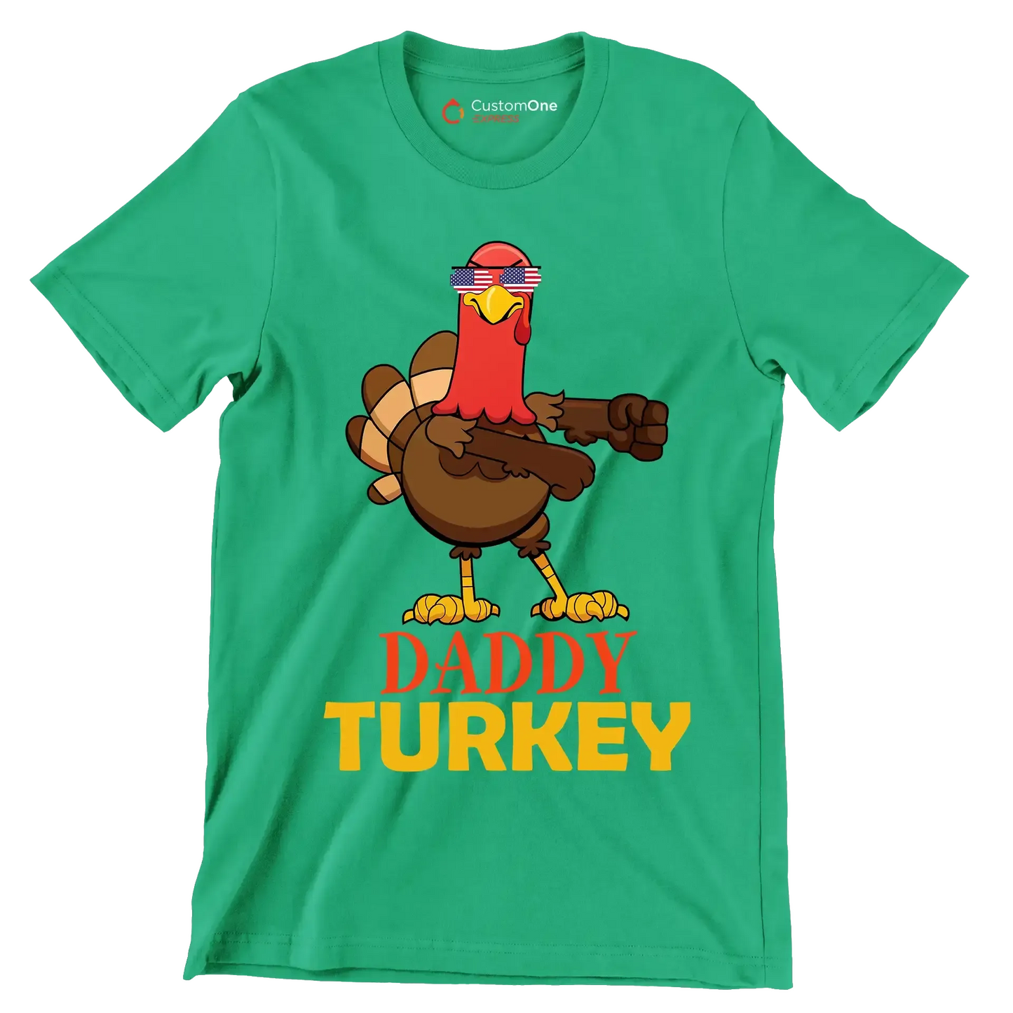 Daddy Turkey - Thanksgiving Themed T-Shirt-Green-S-Custom One Express