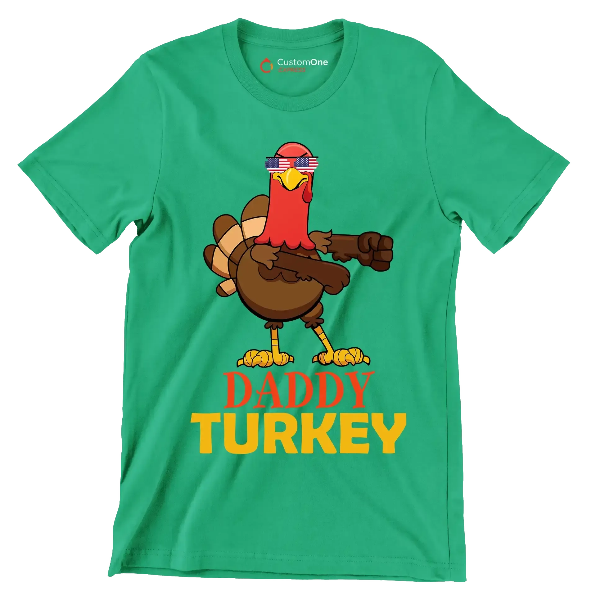 Daddy Turkey - Thanksgiving Themed T-Shirt-Green-S-Custom One Express