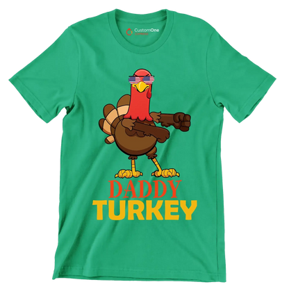 Daddy Turkey - Thanksgiving Themed T-Shirt-Green-S-Custom One Express