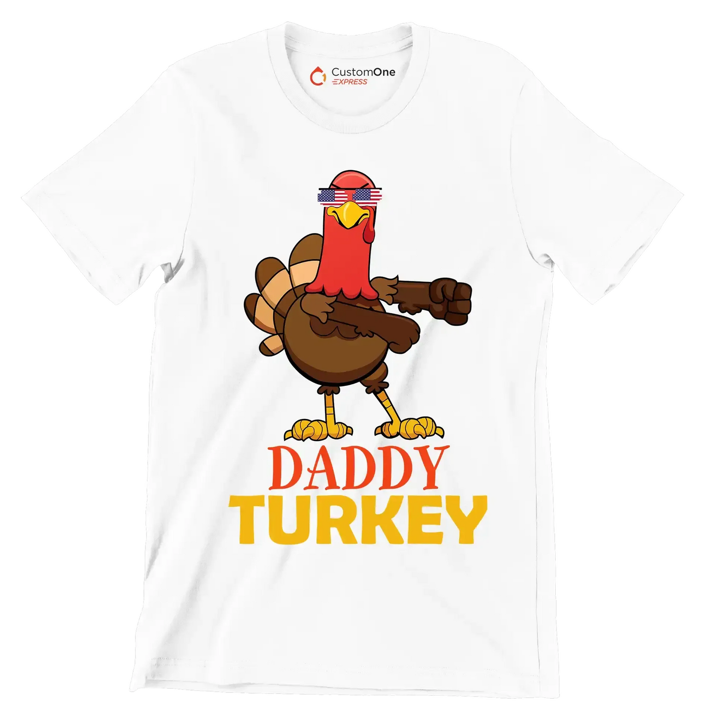 Daddy Turkey - Thanksgiving Themed T-Shirt-White-S-Custom One Express