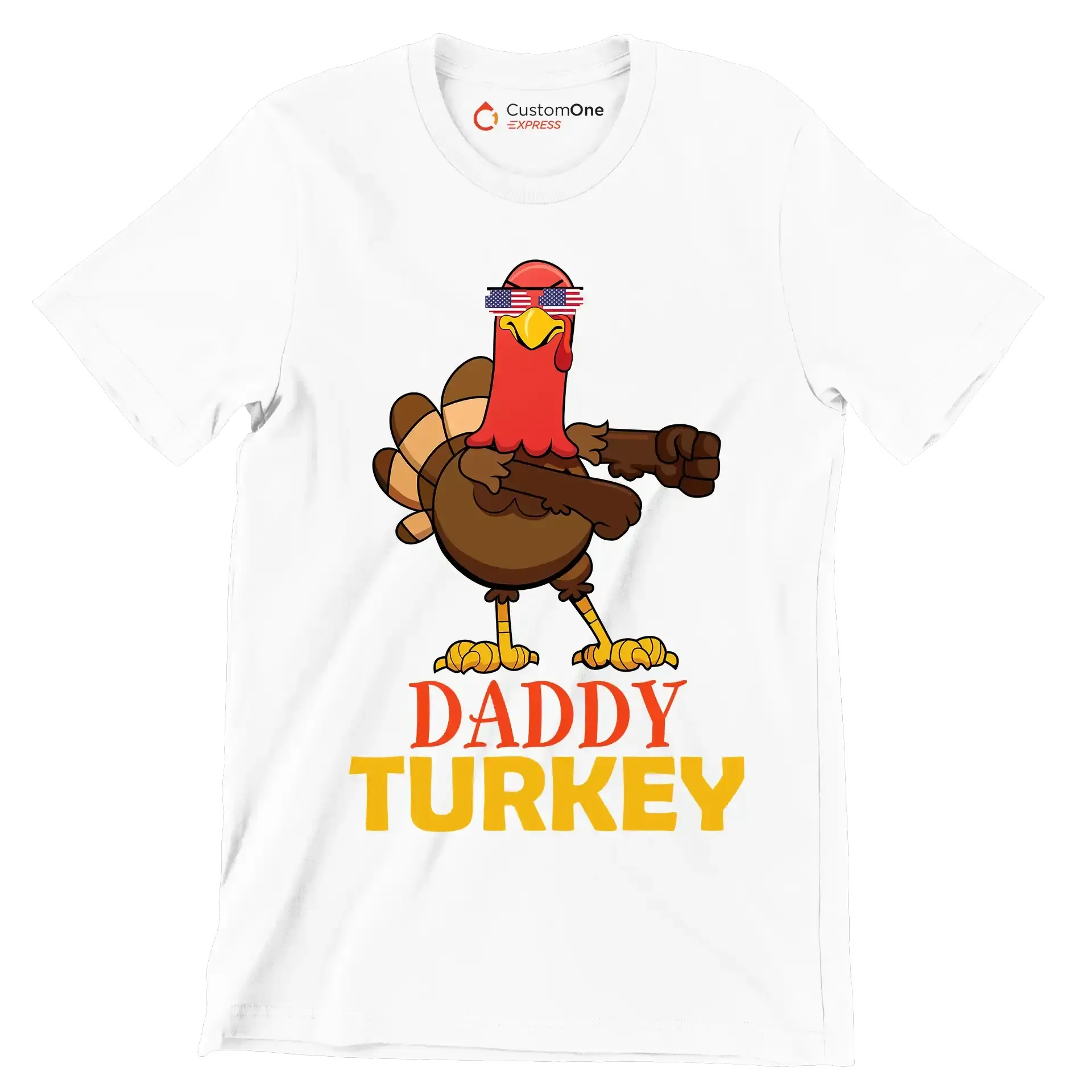 Daddy Turkey - Thanksgiving Themed T-Shirt-White-S-Custom One Express