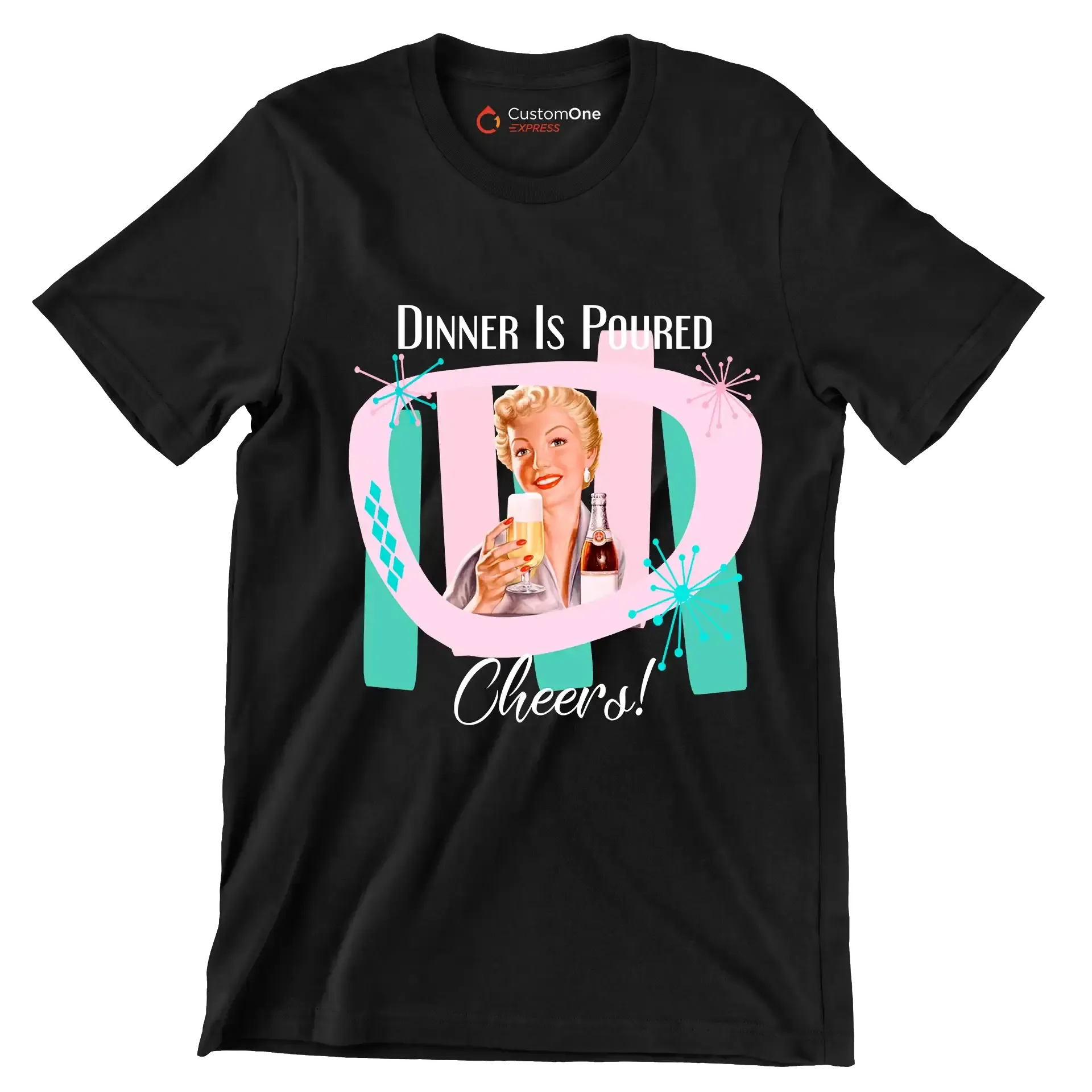 Dinner is poured cheers! - Retro Themed T-Shirt-Black-S-Custom One Express