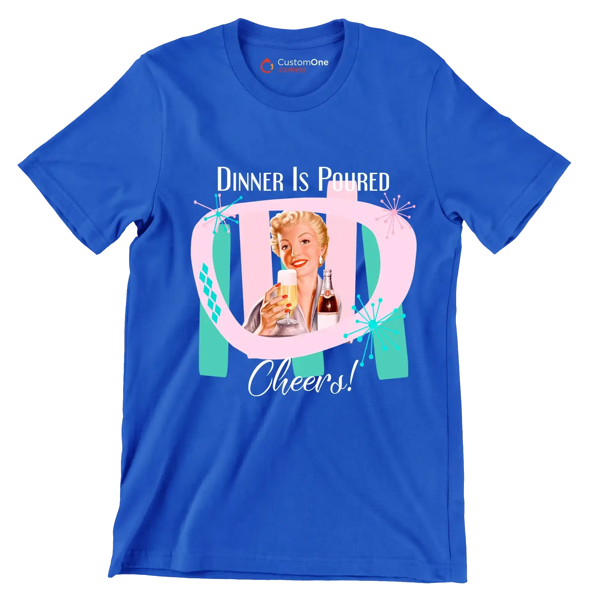 Dinner is poured cheers! - Retro Themed T-Shirt-Blue-S-Custom One Express