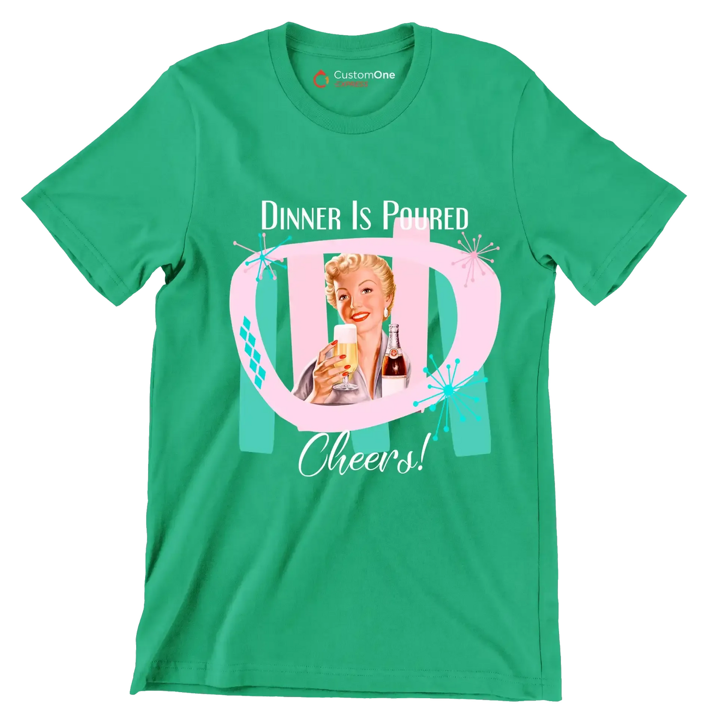 Dinner is poured cheers! - Retro Themed T-Shirt-Green-S-Custom One Express