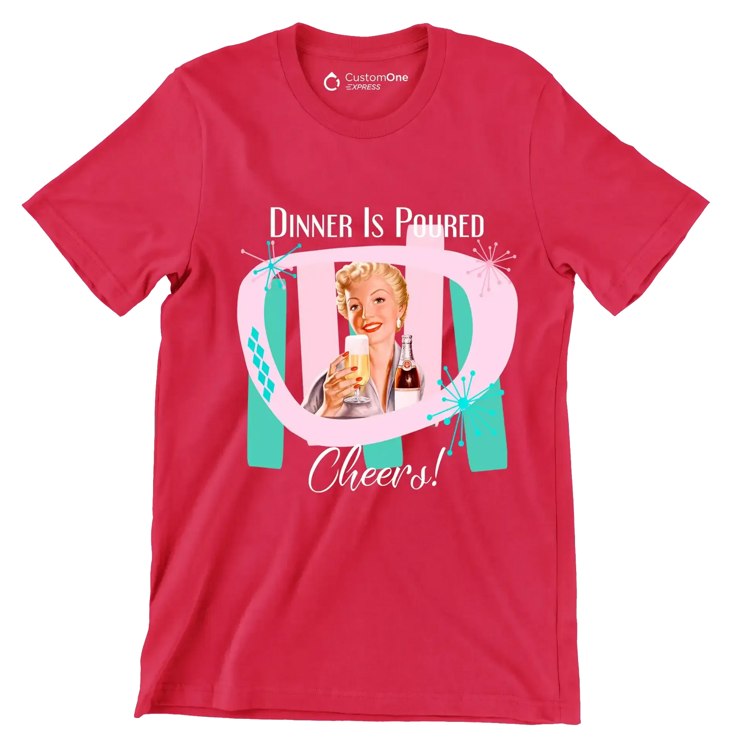 Dinner is poured cheers! - Retro Themed T-Shirt-Red-S-Custom One Express