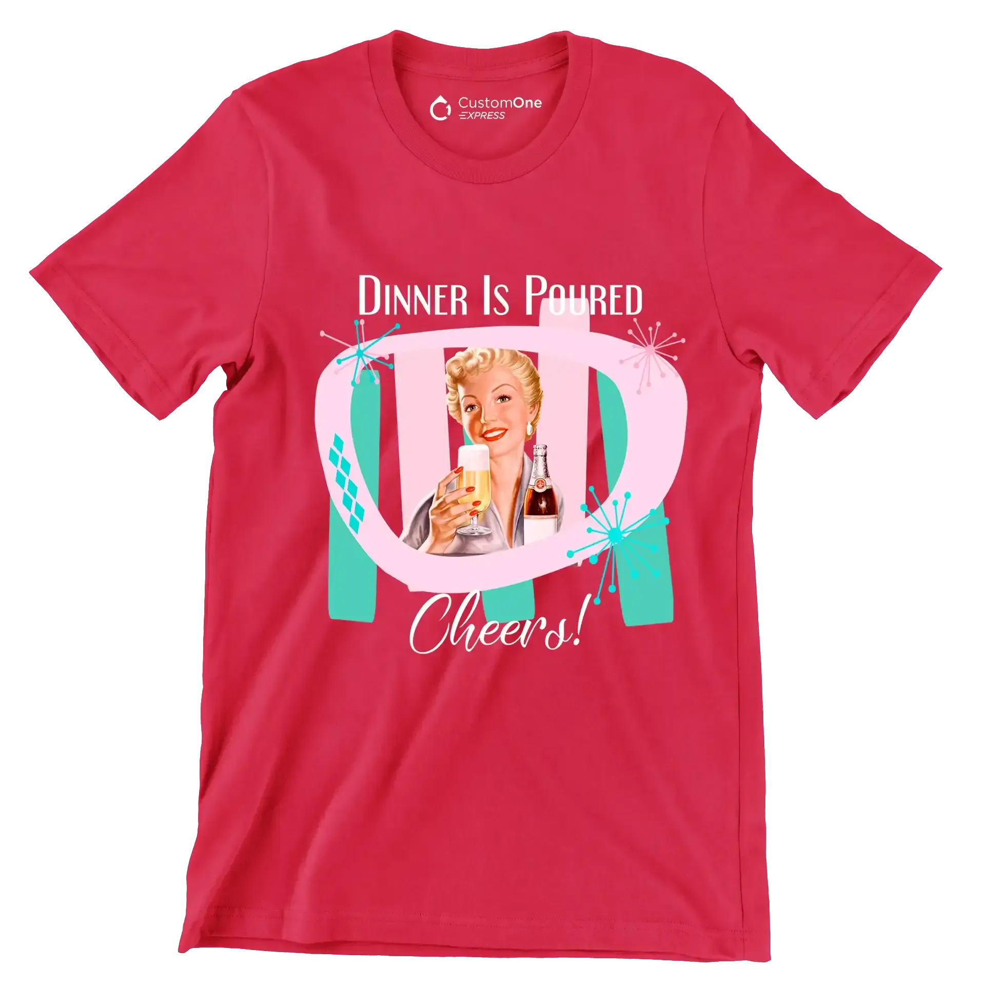 Dinner is poured cheers! - Retro Themed T-Shirt-Red-S-Custom One Express