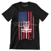 Disc Golf Basket with American Flag - Golf Themed T-Shirt-Black-S-Custom One Express