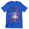 Disc Golf Basket with American Flag - Golf Themed T-Shirt-Blue-S-Custom One Express